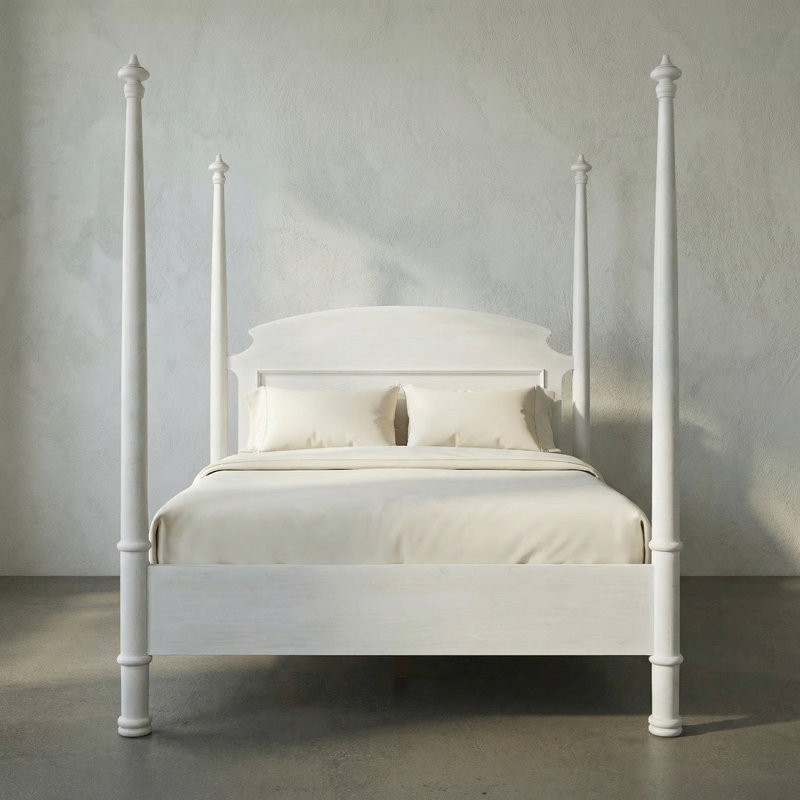 New Douglas Solid Wood Four Poster Bed, White Washed, Queen