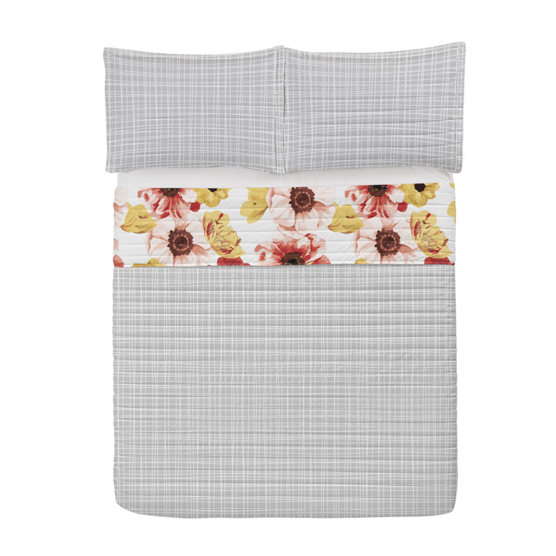 Queen Navy Reversible Microfiber Floral Bedspread Set