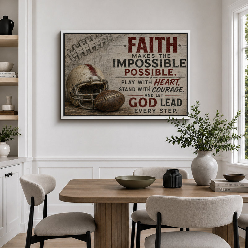 Christian Faith Football, 16" H x 24" W x 1.5" D, Cadre blanc