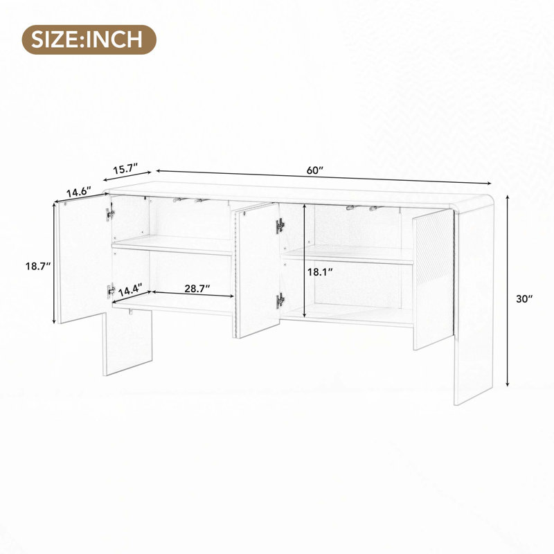 60"L Large Storage Console Table with 4-door, Apricot Cream