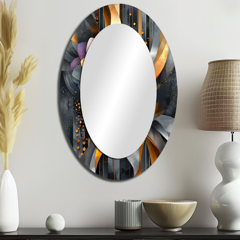 Décoration florale en forme de pétale de dahlia pétale en mouvement III - miroir ovale doré, 36 po x 24 po