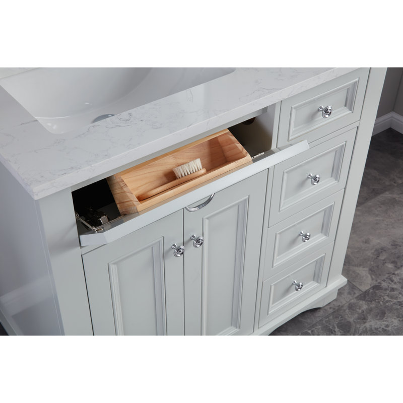 36" Solid Wood Sink Vanity  With 1' Artificial Stone Top, Silver Strand