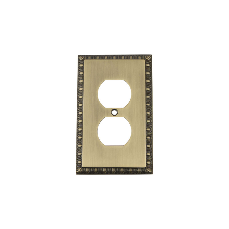 Egg and Dart 1-Gang Duplex Outlet Wall Plate, Antique Brass