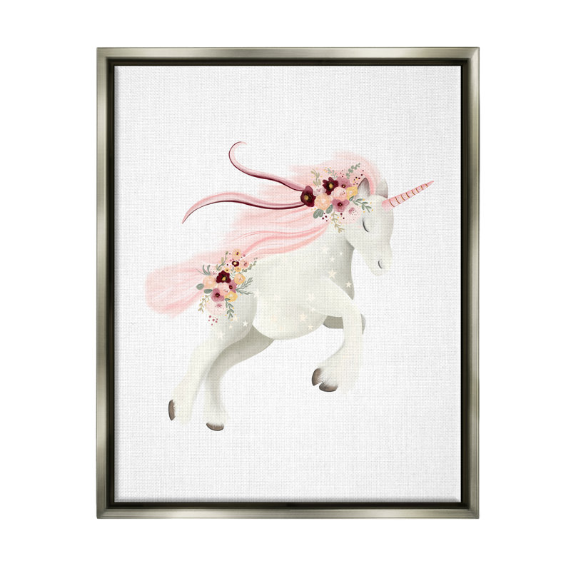 Licorne galopante pastel, Cadre flottant gris lustré, H 21 po x l 17 po x P 1,7 po