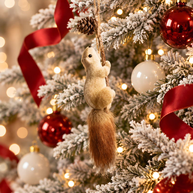 5 " Handmade Fabric and Faux Fur Hanging Figurine Ornament, Primary