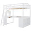 Lit mezzanine en bois avec bureau en U, compartiments de rangement et miroir à trois volets