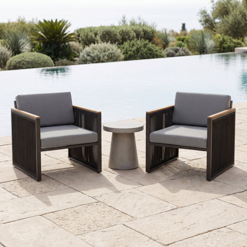 Outdoor Patio Metal Armchair With Cushions, Gray