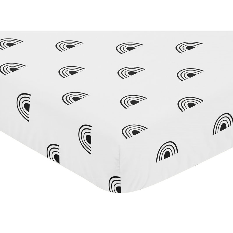 Drap-housse pour lit de bébé Boho Rainbow, Blanc / noir