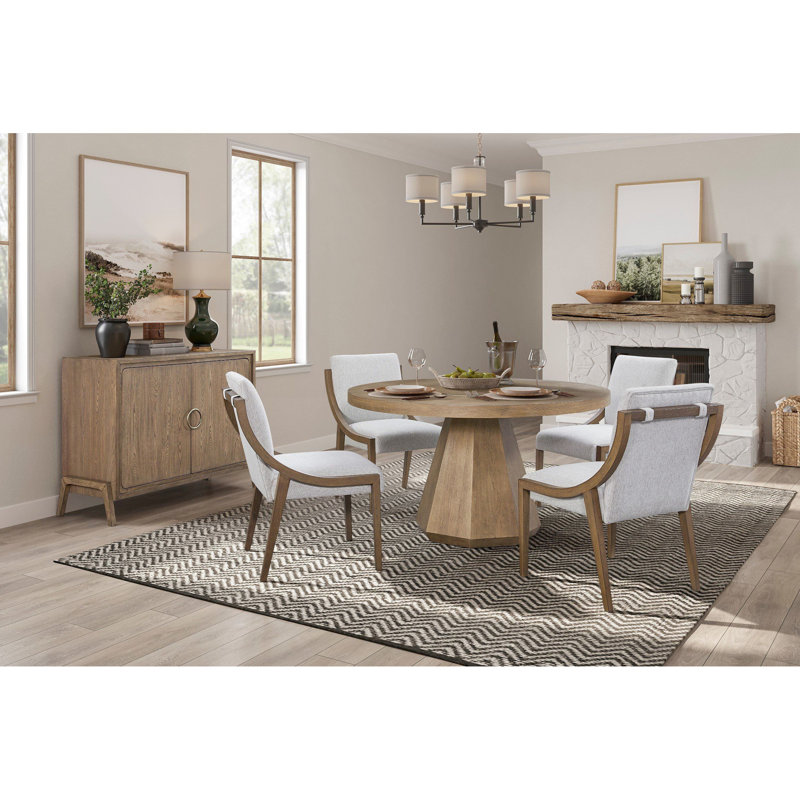 Table de salle à manger ronde, base piédestal avec placages, élégance douce moderne, 54 po X 30 po, bois massif +, paillettes brunes et attrait, éblouissement
