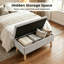 Banc de rangement avec repose-pieds, banc moderne en velours côtelé beige 32 pouces
