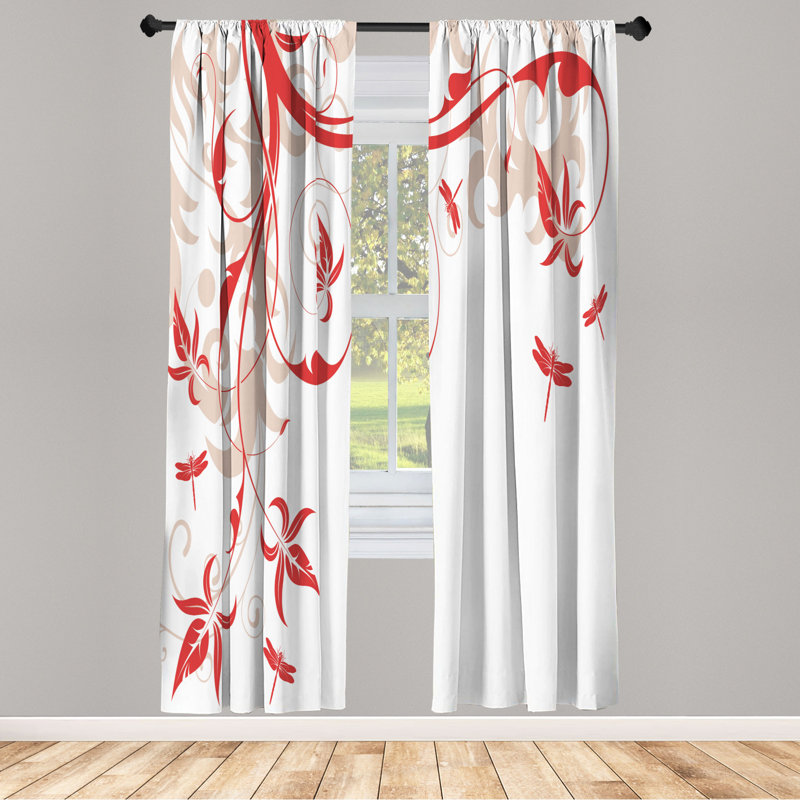 Microfiber Floral Semi-Sheer Rod Pocket Curtain Panels, 28" W x 95" L, Reddish/White