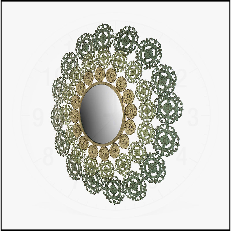Exquis miroir médaillon McGuire avec volutes en fer complexes et accents floraux