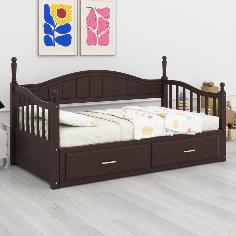 Daybed With Trundle Bed, Extendable Daybed With Two Storage Drawers, Espresso