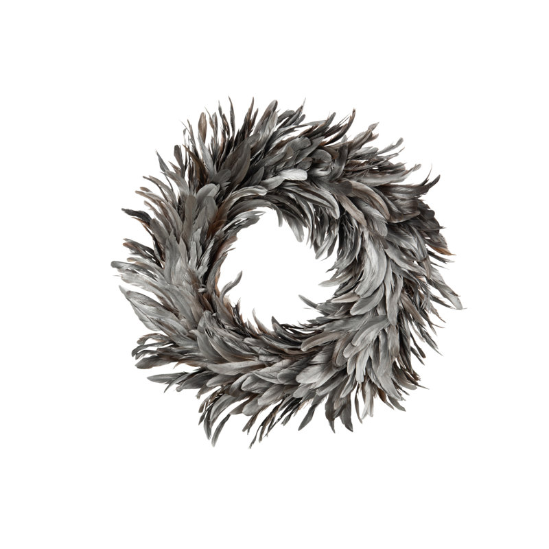 Faux Feather 55cm Wreath, Silver