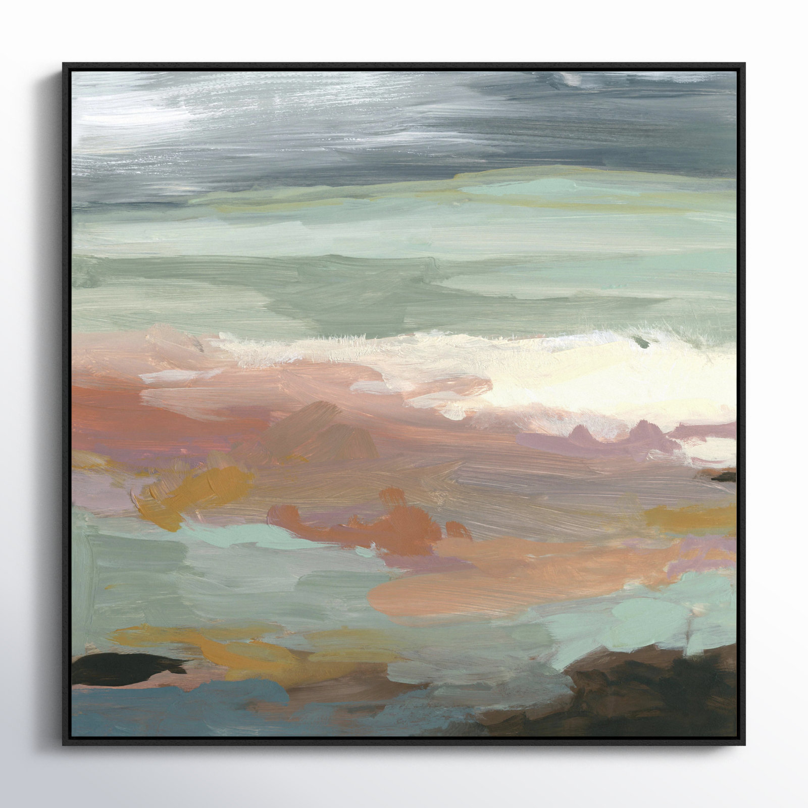 Bingham "Ocean Bluffs" Painting by Carol Robinson, Picture Framed Canvas, 37.5" H x 37.5" W, Black
