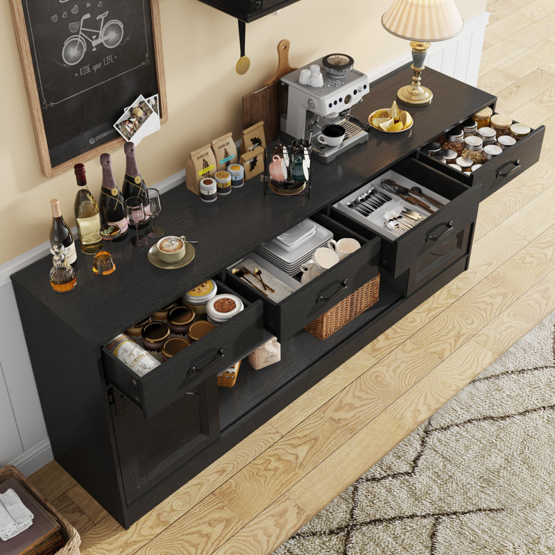 70" Large Sideboard Buffet Cabinet, Black