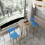 Ensemble de table et chaises de bar, ensemble de trois pièces, structure dorée, coussins et dossiers de siège en éponge, table de bar avec fonction de rangement (plateau de table doré + brun + coussin bleu)-339390357