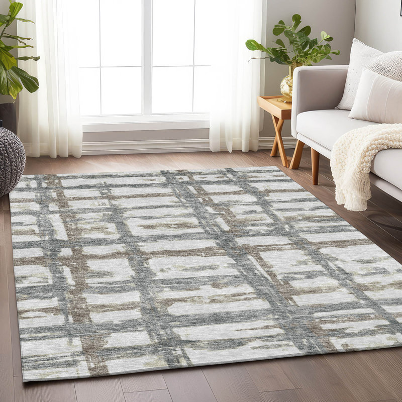 Premium Machine Washable Prisco Silver Rug, Rectangle 8' x 10'