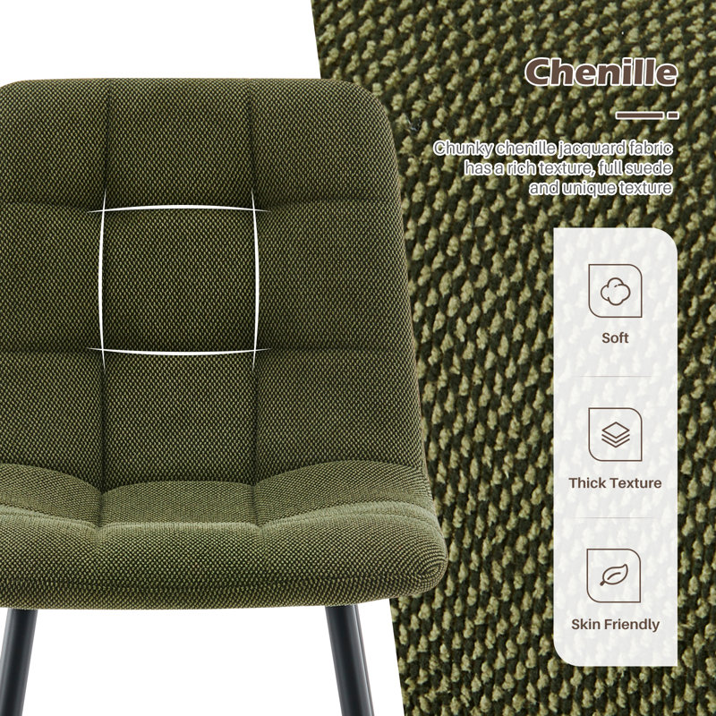 50cm H Upholstered Metal Side Chair, Green, 2, Chenille