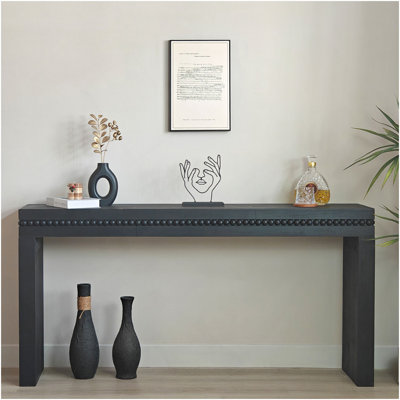 Console 64 "en bois noir moderne - Élégante table d'entrée avec bordure décorative perlée