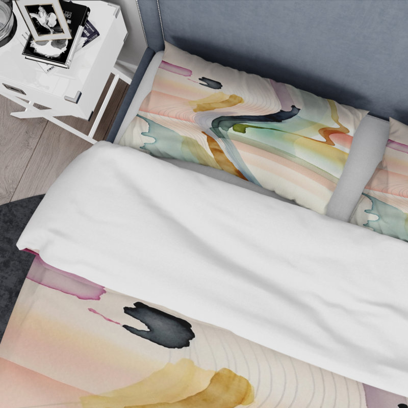 Multi-Color Abstract Waves III BeddingMicrofiber / Polyester Duvet Cover Set, Queen Duvet Cover + 2 Standard Shams