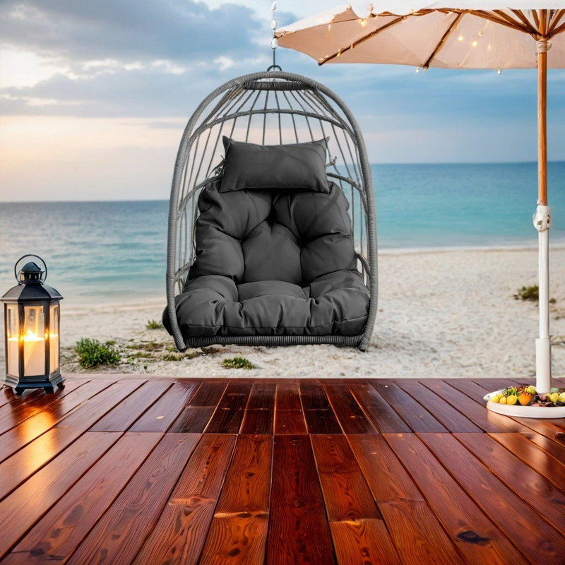 Foldable Outdoor Hanging Egg Chair with Removable Cushions, 270 lbs Capacity, Grey