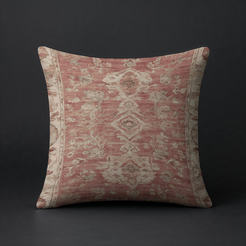 Coussin décoratif intérieur et extérieur Modern, Carré 18 po, Dusty Rose/Beige/Taupe Damask