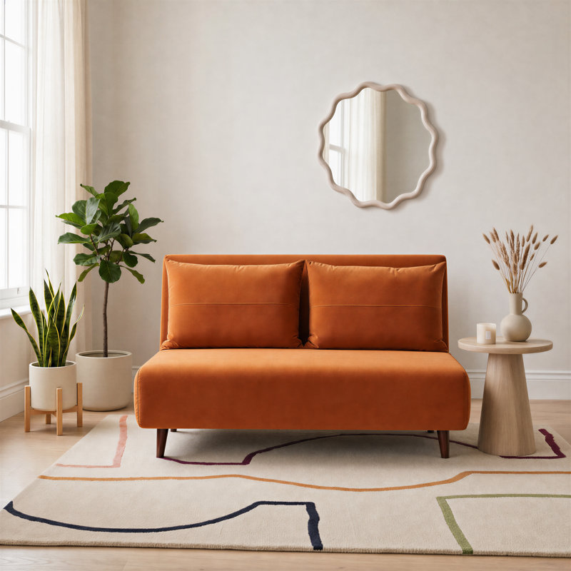 Berlyn Futon Sofa Bed - Luxury Simple Modern Folding Design, Orange Velvet, Full/Double