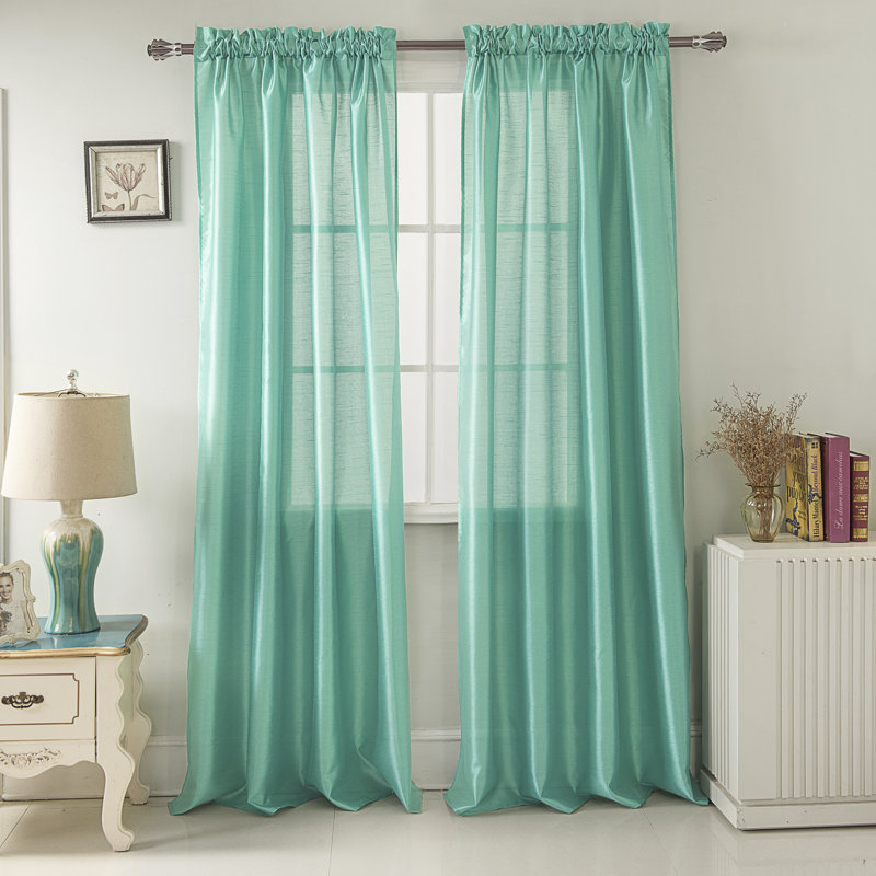 Alexzavier Faux Silk Semi Sheer Rod Pocket Window Curtain Panel, Aqua, 54" W x 95" L