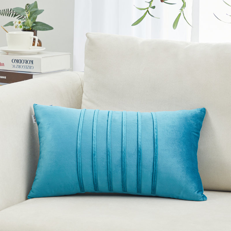 Velvet Center Lines Striped Velvet Throw Pillow, Blue