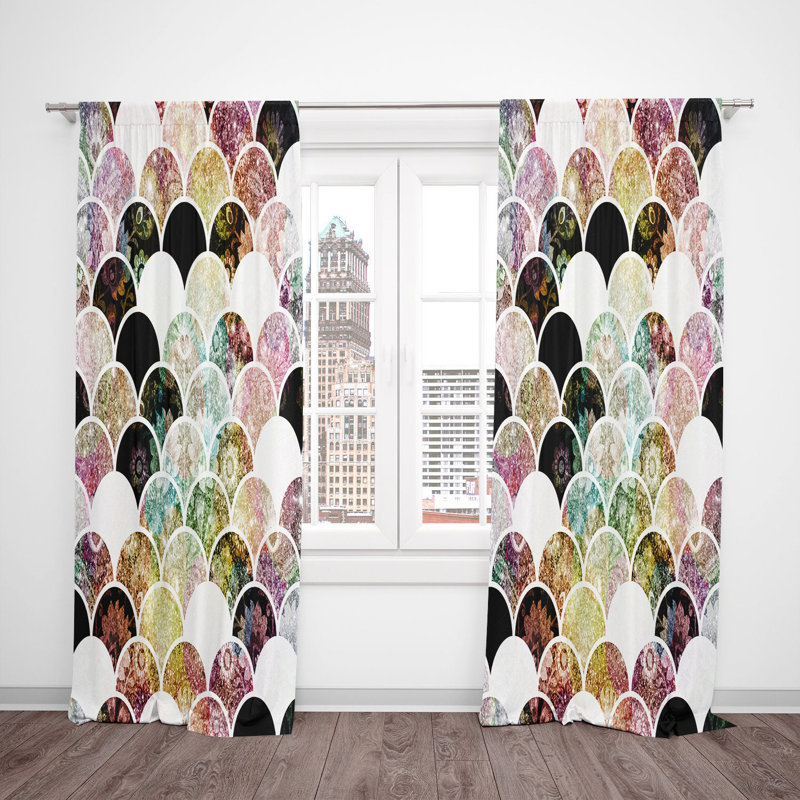 Panneaux de rideaux semi-transparents Boho Mermaid Scales, 40 po x 82 po
