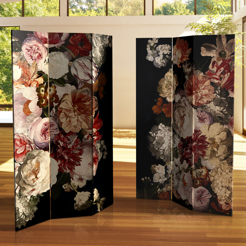 6 Ft. Tall Double Sided Vintage Flowers Canvas Room Divider, Vintage Bouquet