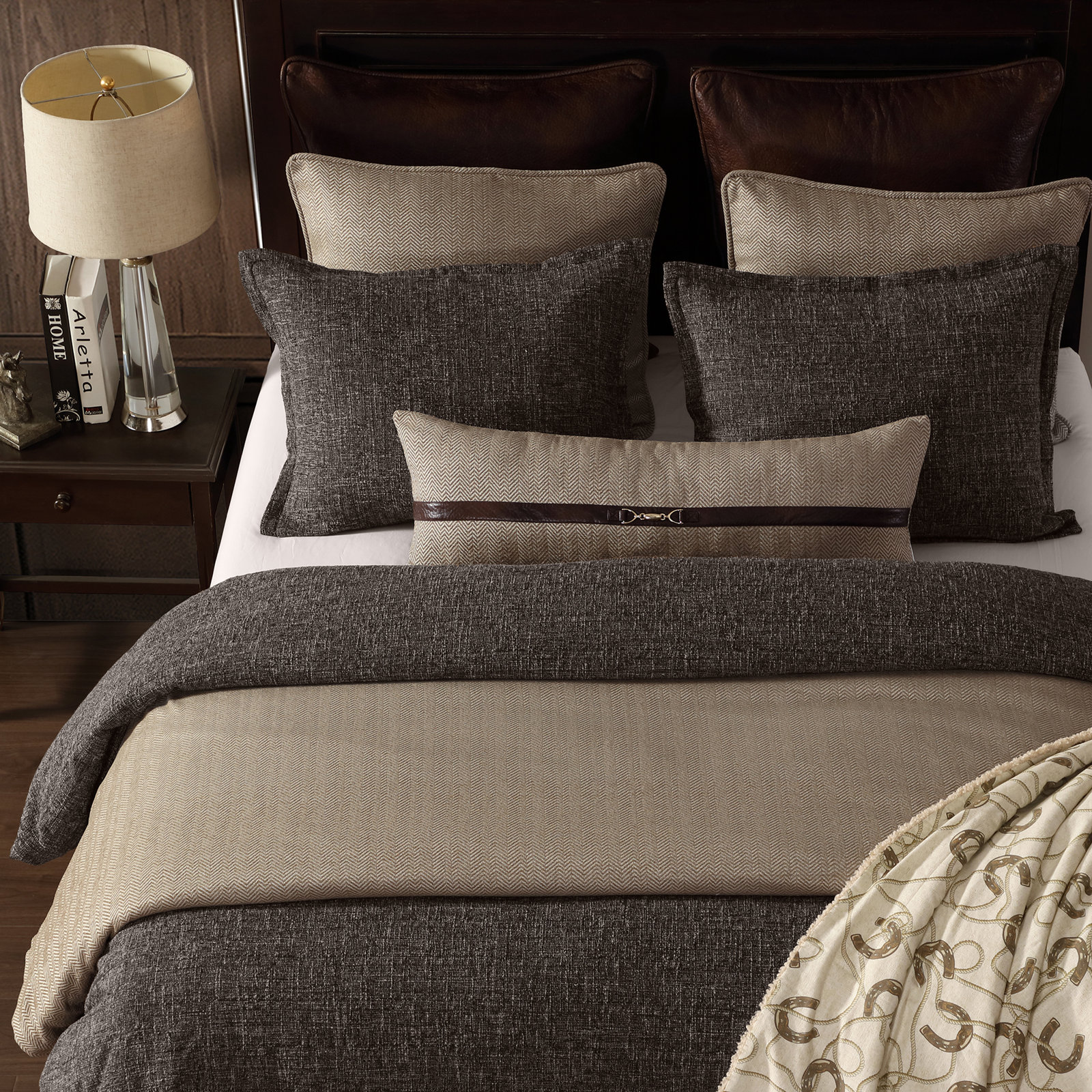 Tweed Solid Color Classic Modern Rustic Woven Comforter Set, Queen Comforter + 2 Standard Shams, Brown