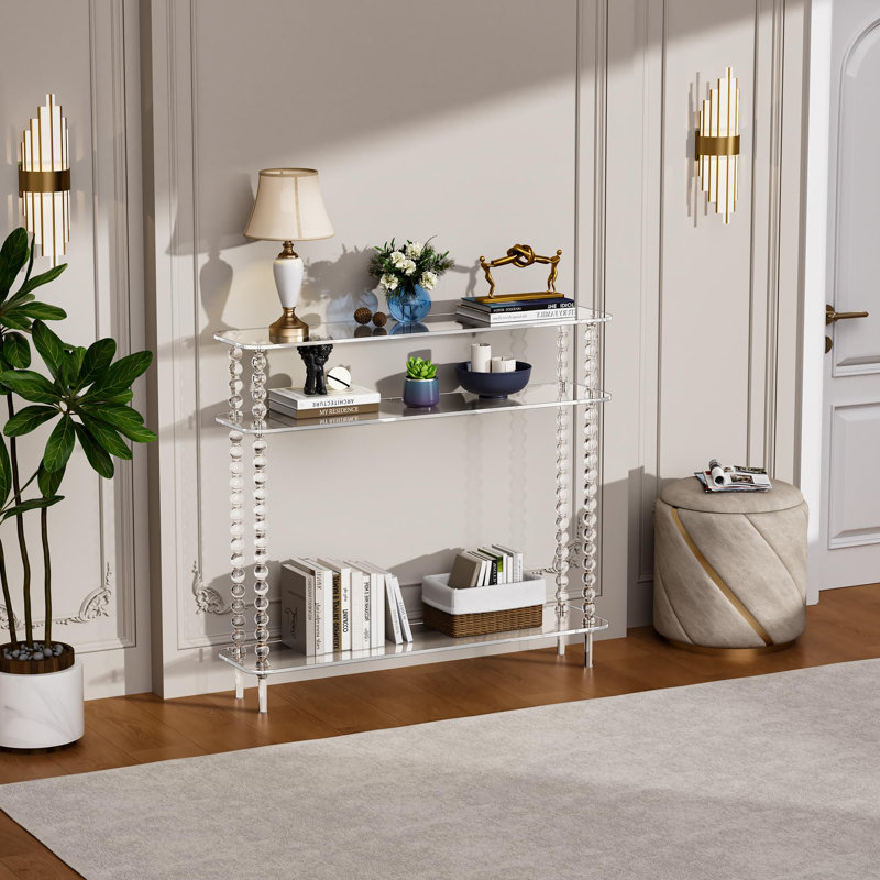 Acrylic Console Table Narrow, 3 Tier Long Entryway Table With Storage, Mid-century Modern Sofa Table For Living Room, Hallway (Clear, 39.4“×9.4”×35.4“)