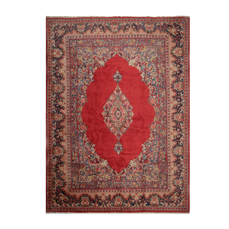 Tapis oriental corail / beige / bleu / sauge en laine noué à la main 10 pi 3 po x 13 pi 9 po Oriental