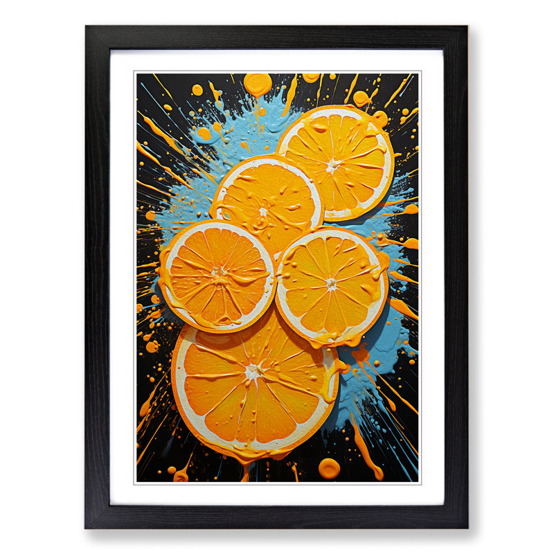 Sliced Orange Action - Single Picture Frame Print on Wood, 34cm H x 25cm W x 2cm D, Black
