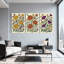 Plantes et fleurs, motif floral avec couleurs vives et feuilles vertes, ensemble de 3 impressions sur toile-293057291