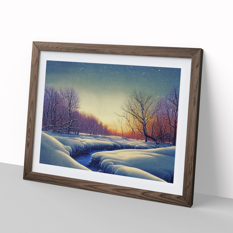 A Winter Forest Stream - Single Picture Frame Print, Walnut, 46cm H x 64cm W x 2cm D