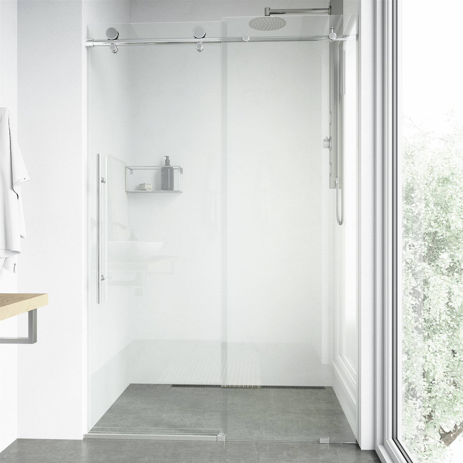 Elan E-Class 56-60" W x 76" H Sliding Frameless Shower Door with 3/8" Clear Glass, Chrome