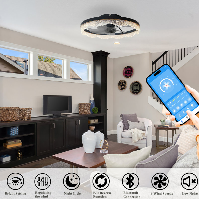 Indoor Bedroom LED Flush Mount Ceiling Fan Light With Remote Control and Light Kit Include, Ideal for Low Ceilings