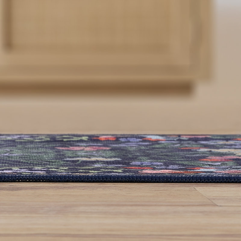 Tapis lavable à la machine Primrose Art Floral, Vert/rose, Tapis de couloir 2 pi x 8 pi