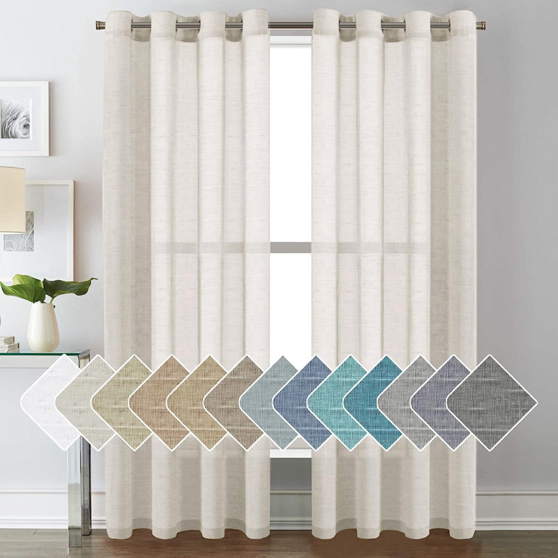 Linen Blend Sheer Curtain Pair, Natural, 52" W x 84" L