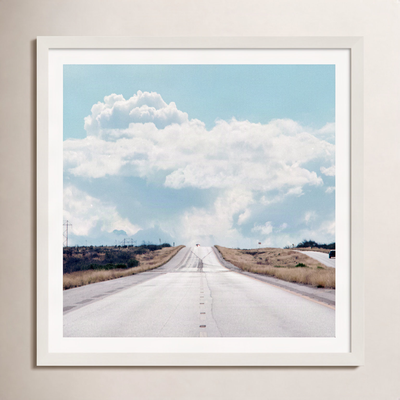 Urbino "The Travelers Road and Clouds" Print, 30" H x 30" W x 2" D, White Floater Framed, No