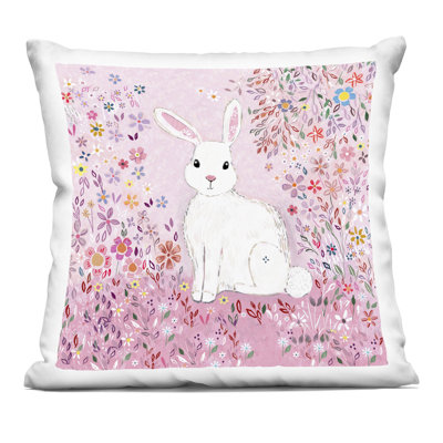 Playful Flopsy Floral Rabbit Decorative Printed Throw Pillow, design by Clare Tupper