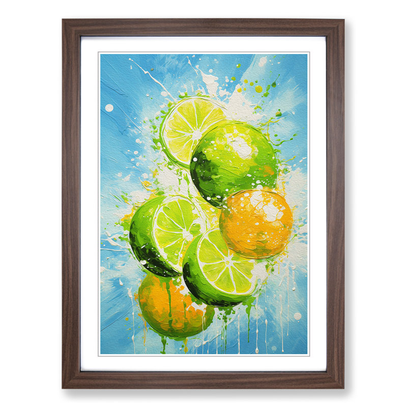 Lime Fruit Impressionism - Single Picture Frame Print on Wood, Walnut Framed, 34cm H x 25cm W x 2cm D