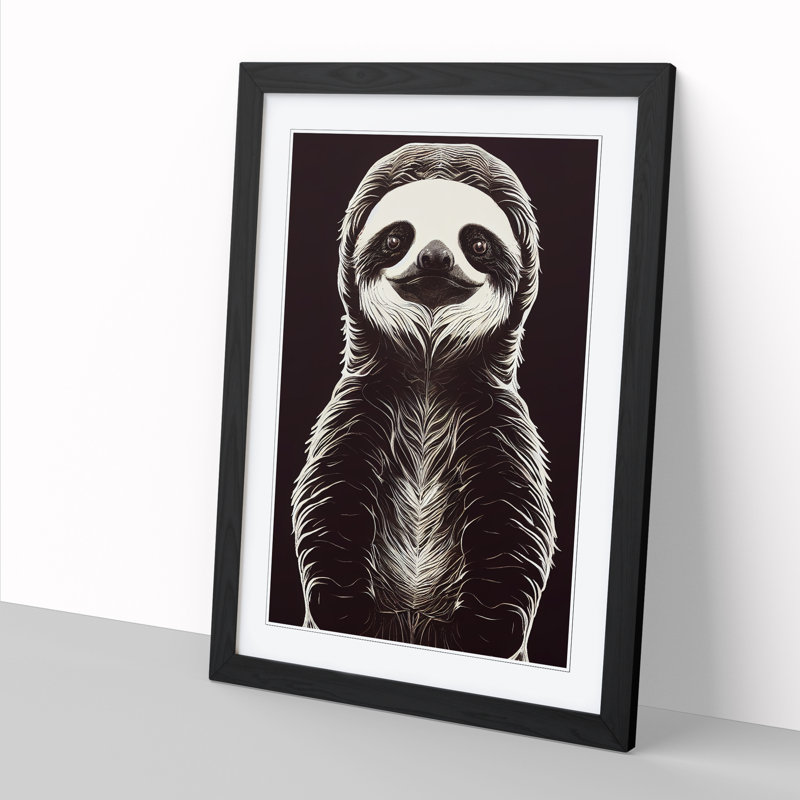 Sloth - Single Picture Frame Print, Black, 64cm H x 46cm W x 2cm D
