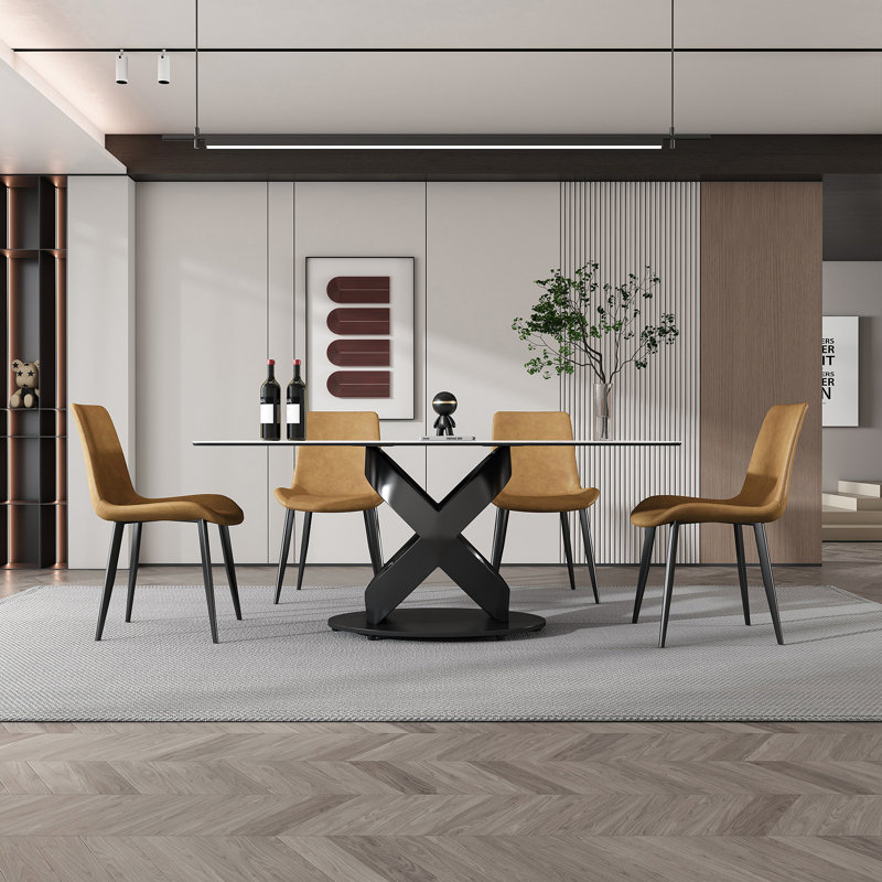 Table de salle à manger rectangulaire de 71 po avec plateau et base en pierre frittée, table de salle à manger moderne de luxe blanche