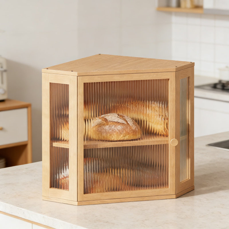 Boîte à pain de coin pour comptoir de cuisine avec porte en acrylique, bac de rangement de pain double couche grande capacité et contenant
