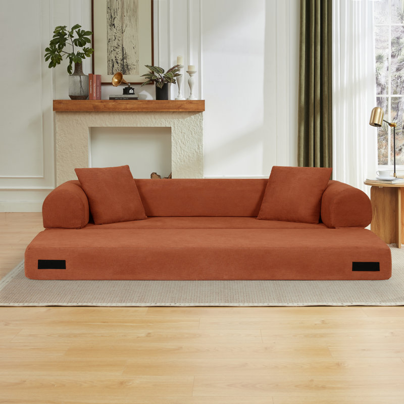 Canapé-lit futon de 80 po pour grand lit, canapé-lit pliable sans os avec 2 coussins - aucun assemblage requis, Orange