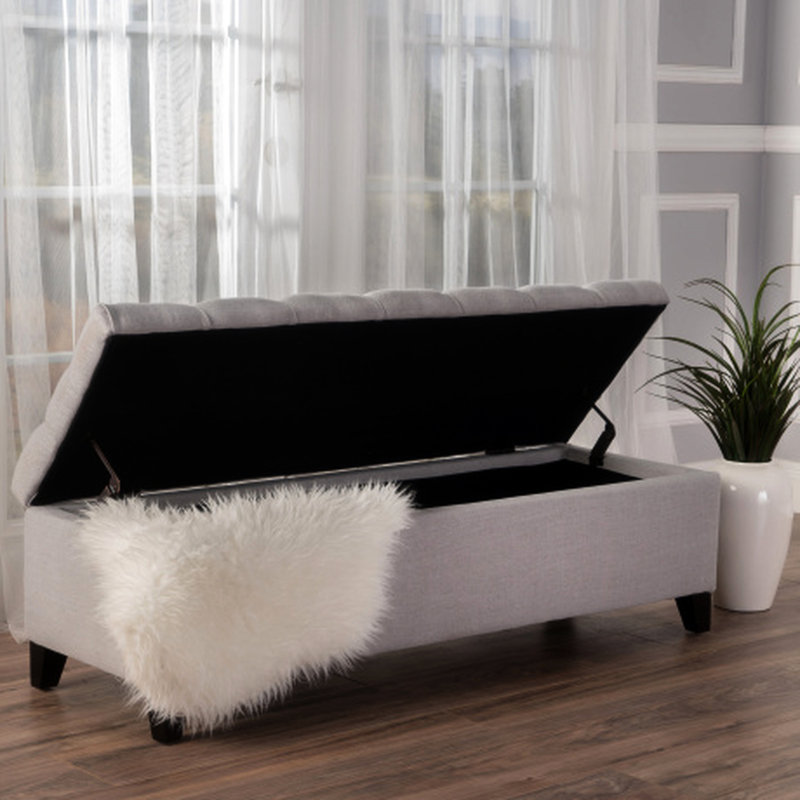 Bouton de rangement avec piqûre en losange v2 en tissu gris, pieds amovibles, l 51 po x P 17,5 po H 17 po pour le sous-sol - banc en tissu, siège de cave à vin